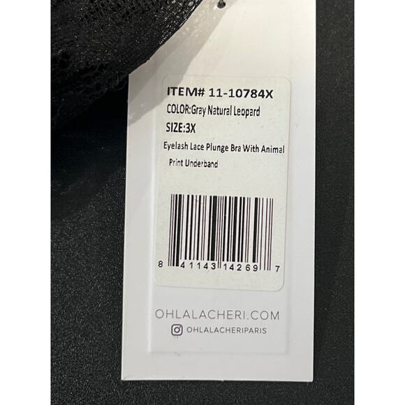 Oh La La Cheri Black Eyelash Plunge Bra with Animal Print/ Leopard Size 3X Sheer - Picture 4 of 4
